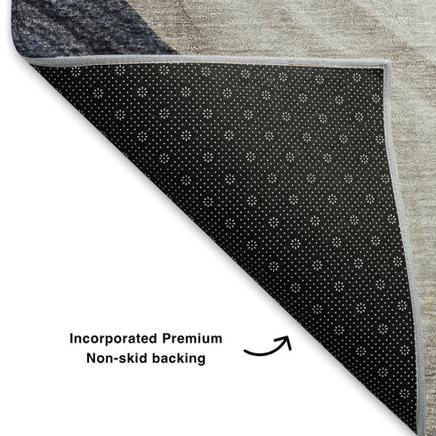 8' X 10' Beige Blue And Ivory Abstract Washable Area Rug With UV Protection