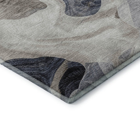8' X 10' Beige Blue And Ivory Abstract Washable Area Rug With UV Protection
