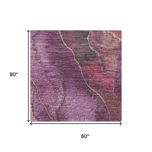 5' X 8' Blush Purple And Gray Floral Washable Area Rug With UV Protection