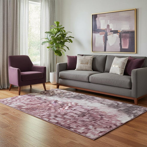 5' X 8' Blush Purple And Gray Floral Washable Area Rug With UV Protection