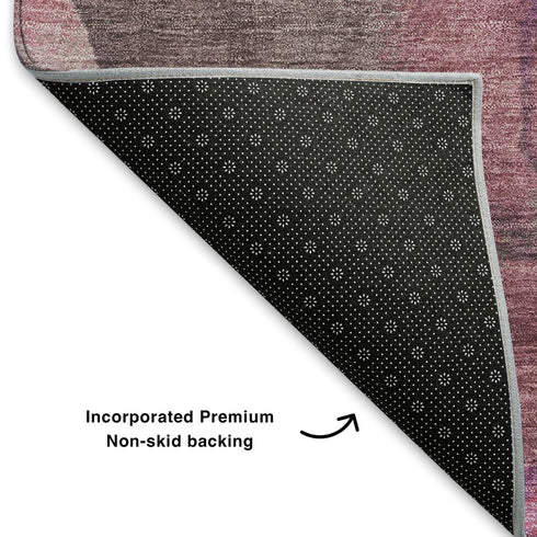 8' Blush Purple And Gray Floral Washable Round Rug With UV Protection