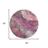 8' Blush Purple And Gray Floral Washable Round Rug With UV Protection