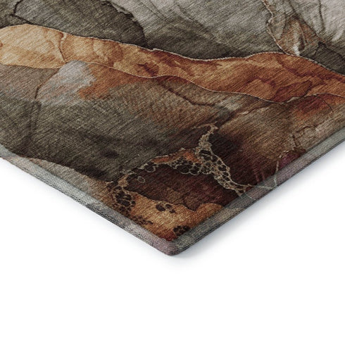 5' X 8' Khaki Blush And Taupe Floral Washable Area Rug With UV Protection