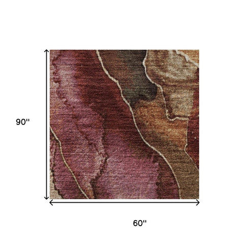 5' X 8' Khaki Blush And Taupe Floral Washable Area Rug With UV Protection