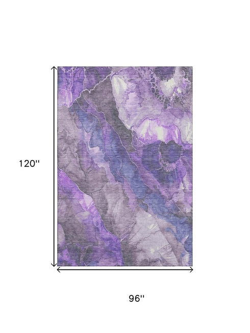8' X 10' Lavender Gray And Ivory Floral Washable Area Rug With UV Protection