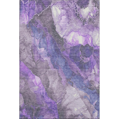 8' X 10' Lavender Gray And Ivory Floral Washable Area Rug With UV Protection