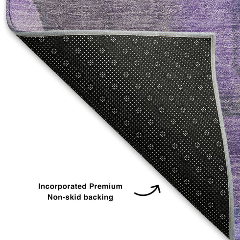 8' X 10' Lavender Gray And Ivory Floral Washable Area Rug With UV Protection
