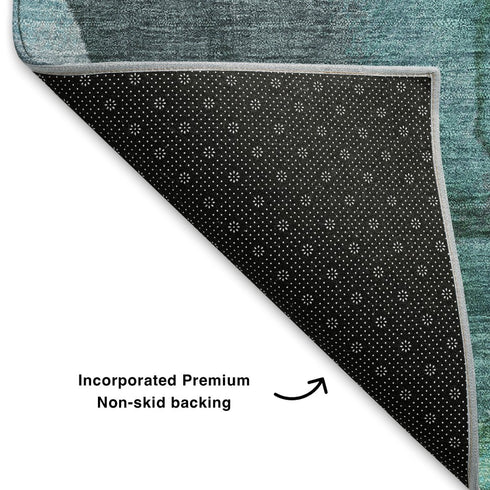 9' X 12' Teal Green And Ivory Floral Washable Area Rug With UV Protection