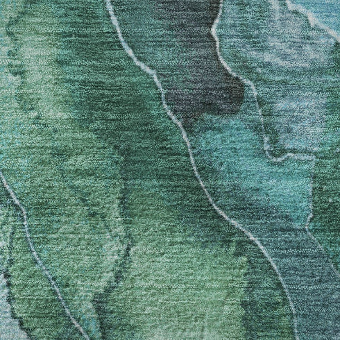 9' X 12' Teal Green And Ivory Floral Washable Area Rug With UV Protection