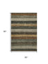 5' X 8' Khaki Gray And Beige Striped Washable Area Rug With UV Protection