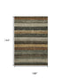 9' X 12' Khaki Gray And Beige Striped Washable Area Rug With UV Protection