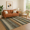 9' X 12' Khaki Gray And Beige Striped Washable Area Rug With UV Protection