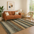 9' X 12' Khaki Gray And Beige Striped Washable Area Rug With UV Protection