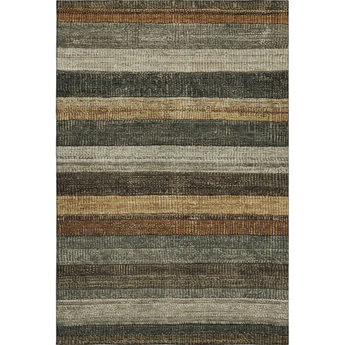 9' X 12' Khaki Gray And Beige Striped Washable Area Rug With UV Protection
