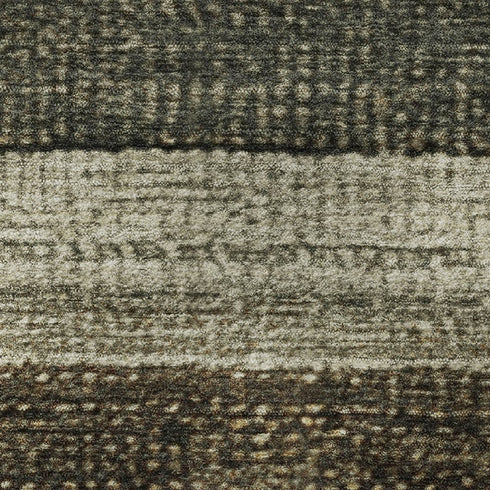 9' X 12' Khaki Gray And Beige Striped Washable Area Rug With UV Protection