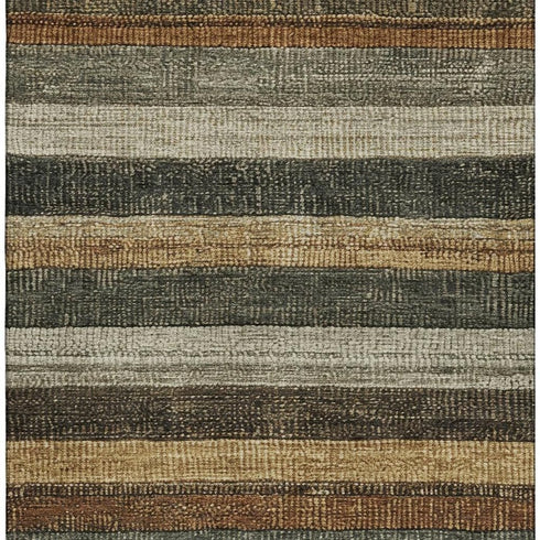 9' X 12' Khaki Gray And Beige Striped Washable Area Rug With UV Protection