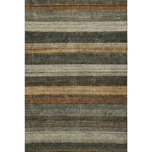 9' X 12' Khaki Gray And Beige Striped Washable Area Rug With UV Protection