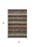 5' X 8' Rust Gray And Beige Striped Washable Area Rug With UV Protection