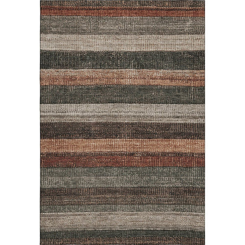 5' X 8' Rust Gray And Beige Striped Washable Area Rug With UV Protection