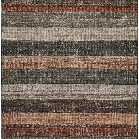 5' X 8' Rust Gray And Beige Striped Washable Area Rug With UV Protection
