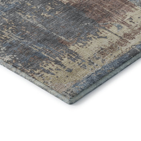 8' X 10' Beige And Blue Abstract Washable Area Rug With UV Protection