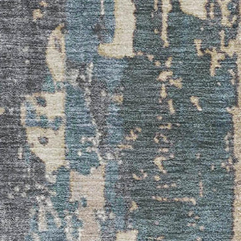 8' X 10' Beige And Blue Abstract Washable Area Rug With UV Protection