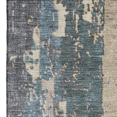 8' X 10' Beige And Blue Abstract Washable Area Rug With UV Protection