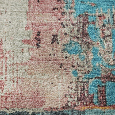 8' X 10' Teal Orange And Pink Abstract Washable Area Rug With UV Protection