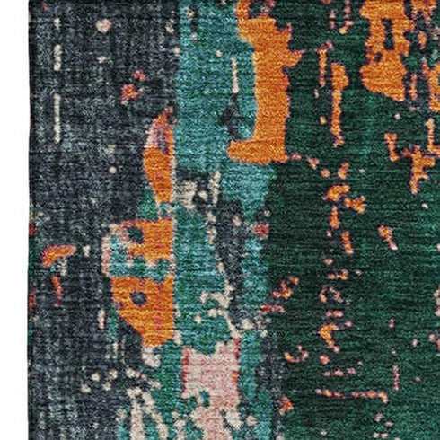 8' X 10' Teal Orange And Pink Abstract Washable Area Rug With UV Protection