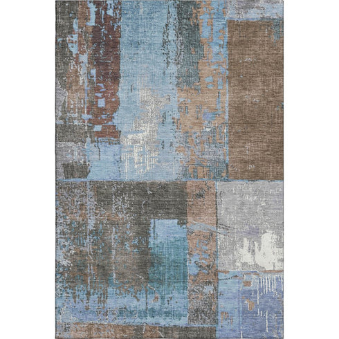 5' X 8' Taupe Blue And Ivory Abstract Washable Area Rug With UV Protection