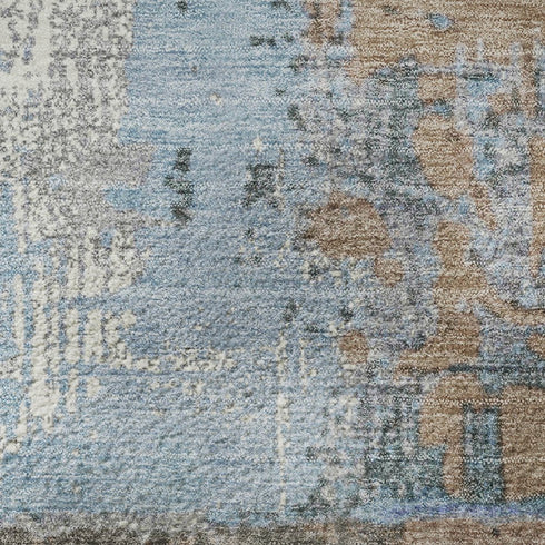 5' X 8' Taupe Blue And Ivory Abstract Washable Area Rug With UV Protection