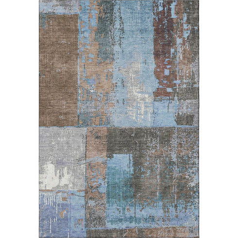 5' X 8' Taupe Blue And Ivory Abstract Washable Area Rug With UV Protection