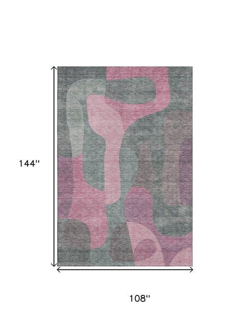 9' X 12' Blush And Sage Abstract Washable Area Rug With UV Protection