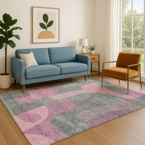 9' X 12' Blush And Sage Abstract Washable Area Rug With UV Protection