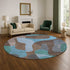 8' Brown And Blue Abstract Washable Round Rug With UV Protection