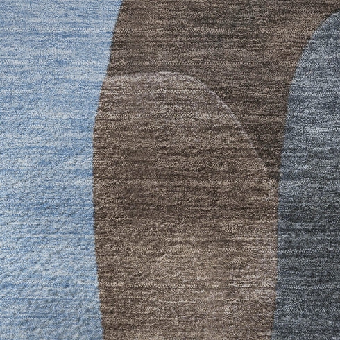 8' Brown And Blue Abstract Washable Round Rug With UV Protection