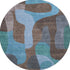 8' Brown And Blue Abstract Washable Round Rug With UV Protection