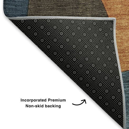 8' X 10' Navy Blue Orange And Rust Abstract Washable Area Rug With UV Protection