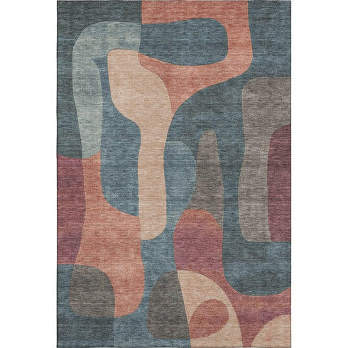 9' X 12' Sage Peach And Rust Abstract Washable Area Rug With UV Protection