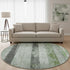 8' Artichoke Green And Gray Striped Washable Round Rug With UV Protection