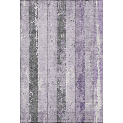 5' X 8' Lavender And Gray Striped Washable Area Rug With UV Protection