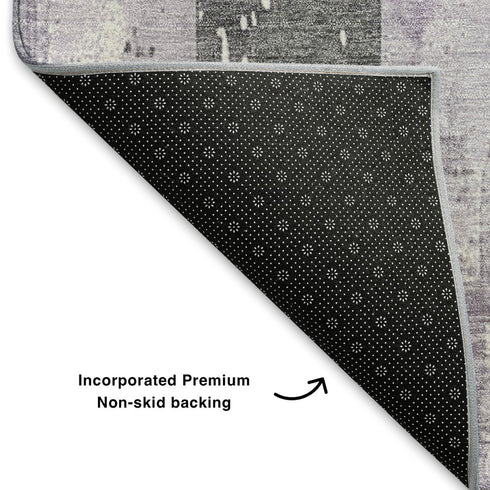 5' X 8' Lavender And Gray Striped Washable Area Rug With UV Protection