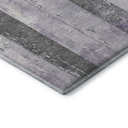 5' X 8' Lavender And Gray Striped Washable Area Rug With UV Protection