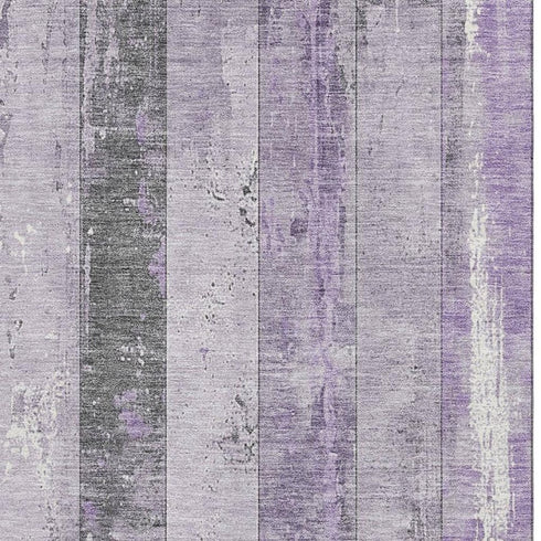 5' X 8' Lavender And Gray Striped Washable Area Rug With UV Protection