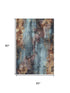 5' X 8' Blue Gold And Copper Floral Washable Area Rug With UV Protection