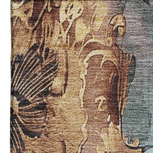 5' X 8' Blue Gold And Copper Floral Washable Area Rug With UV Protection