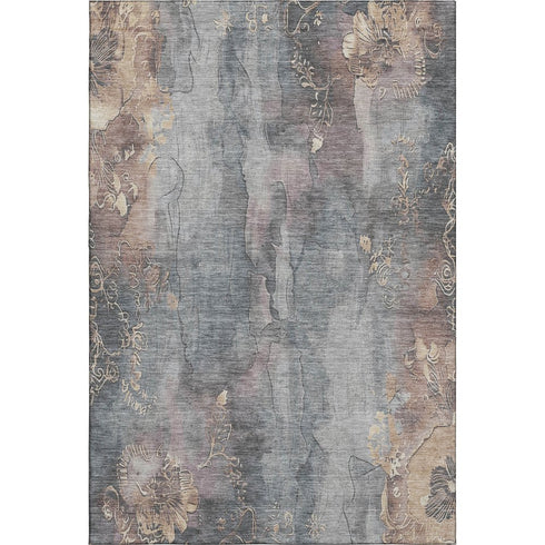 5' X 8' Gray And Beige Floral Washable Area Rug With UV Protection