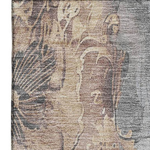 5' X 8' Gray And Beige Floral Washable Area Rug With UV Protection