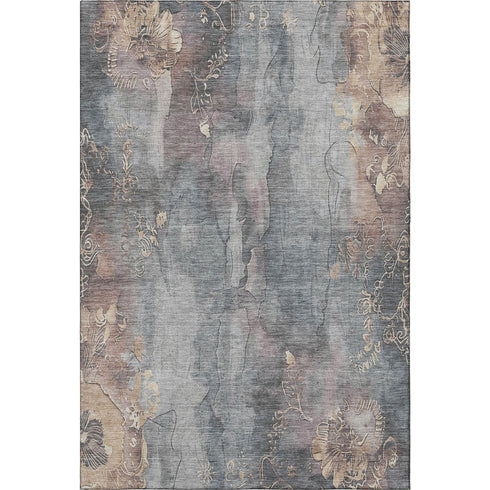 5' X 8' Gray And Beige Floral Washable Area Rug With UV Protection
