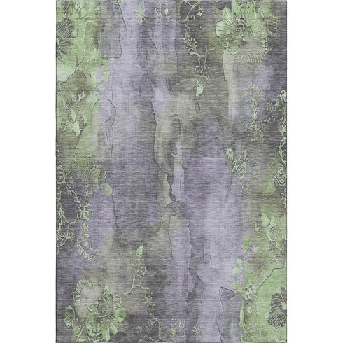 5' X 8' Lavender And Green Floral Washable Area Rug With UV Protection